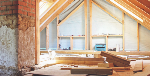 House under construction. Image of the attic being renovated.